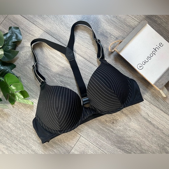 MARLIES DEKKERS Gloria Suspender Pinstripe Padded Push Up Halter Bra 34B NWOT! - Picture 7 of 14